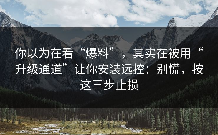 你以为在看“爆料”，其实在被用“升级通道”让你安装远控：别慌，按这三步止损