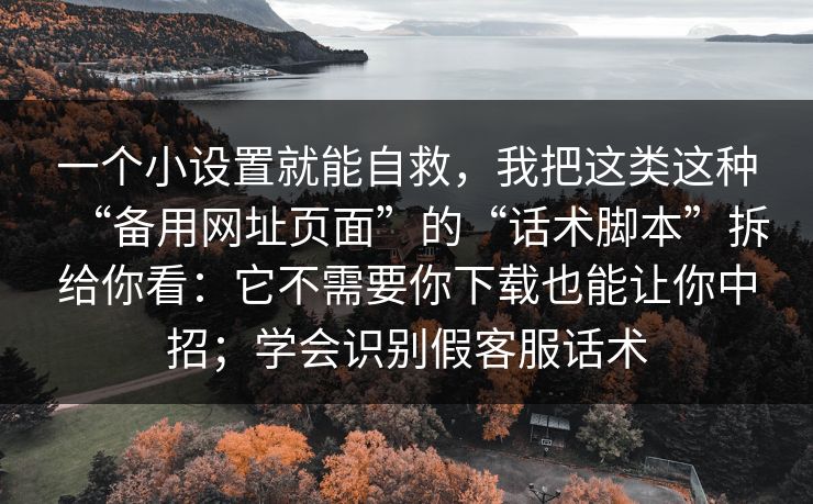 一个小设置就能自救，我把这类这种“备用网址页面”的“话术脚本”拆给你看：它不需要你下载也能让你中招；学会识别假客服话术