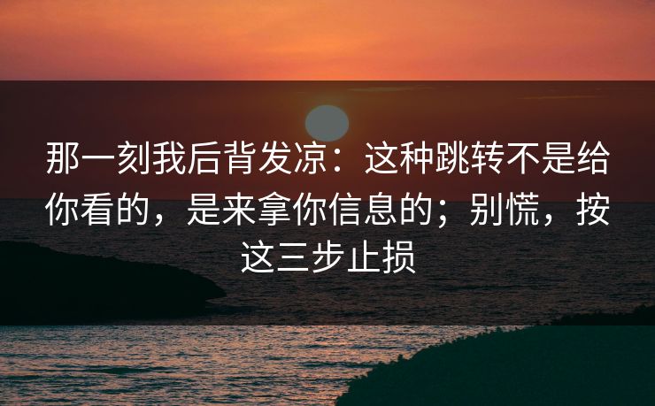 那一刻我后背发凉：这种跳转不是给你看的，是来拿你信息的；别慌，按这三步止损