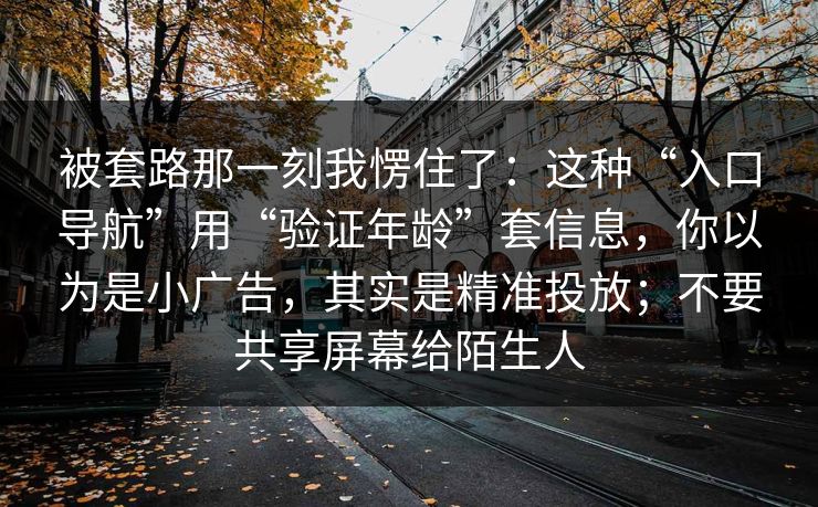 被套路那一刻我愣住了：这种“入口导航”用“验证年龄”套信息，你以为是小广告，其实是精准投放；不要共享屏幕给陌生人