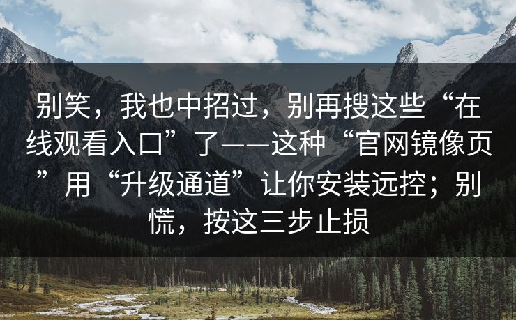 别笑，我也中招过，别再搜这些“在线观看入口”了——这种“官网镜像页”用“升级通道”让你安装远控；别慌，按这三步止损