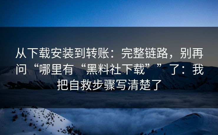 从下载安装到转账：完整链路，别再问“哪里有“黑料社下载””了：我把自救步骤写清楚了