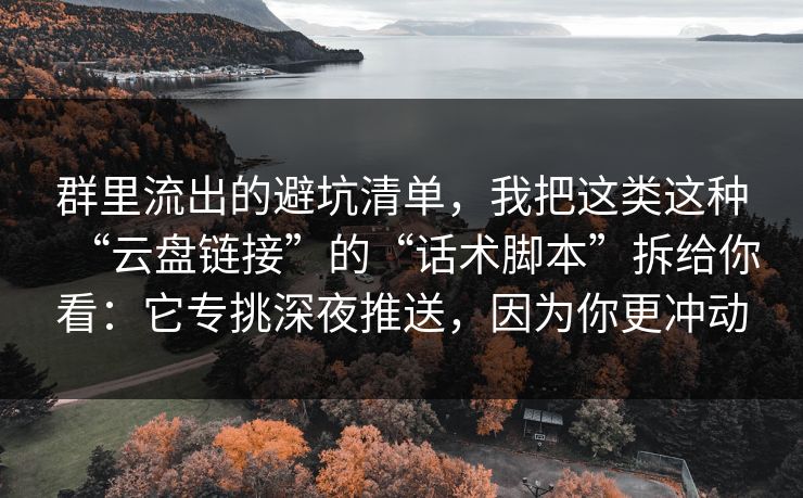 群里流出的避坑清单，我把这类这种“云盘链接”的“话术脚本”拆给你看：它专挑深夜推送，因为你更冲动