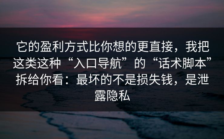 它的盈利方式比你想的更直接，我把这类这种“入口导航”的“话术脚本”拆给你看：最坏的不是损失钱，是泄露隐私