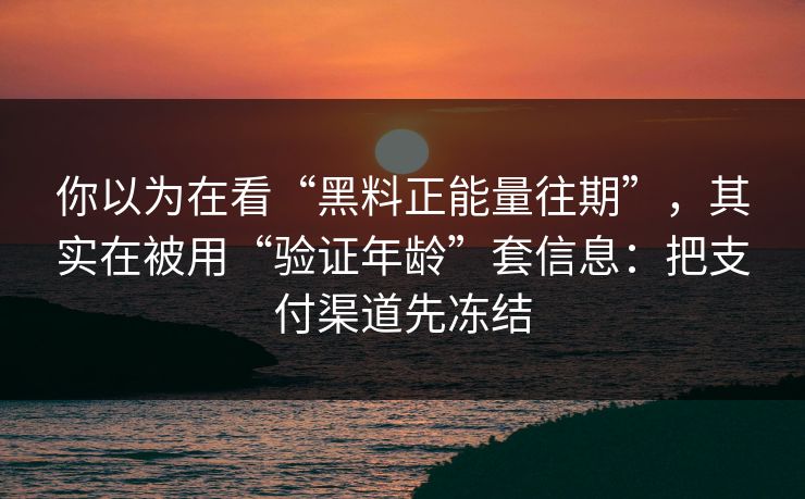 你以为在看“黑料正能量往期”，其实在被用“验证年龄”套信息：把支付渠道先冻结