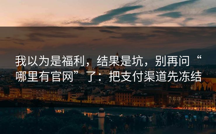 我以为是福利，结果是坑，别再问“哪里有官网”了：把支付渠道先冻结