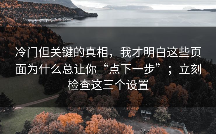 冷门但关键的真相，我才明白这些页面为什么总让你“点下一步”；立刻检查这三个设置